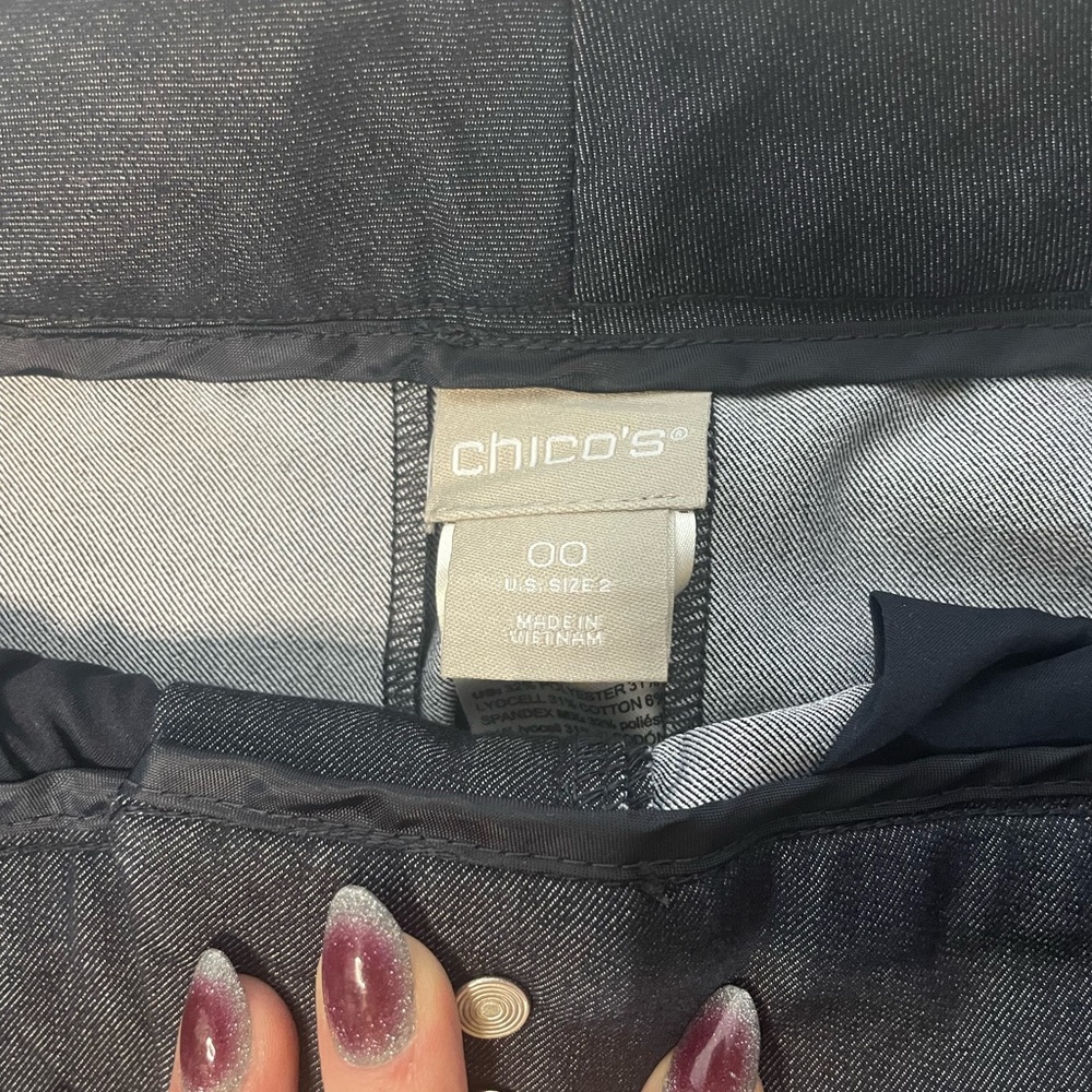 Chicos Travelers Charcoal Gray Blue Cropped Pants Womens Size 00 XS Stretch - Picture 5 of 5